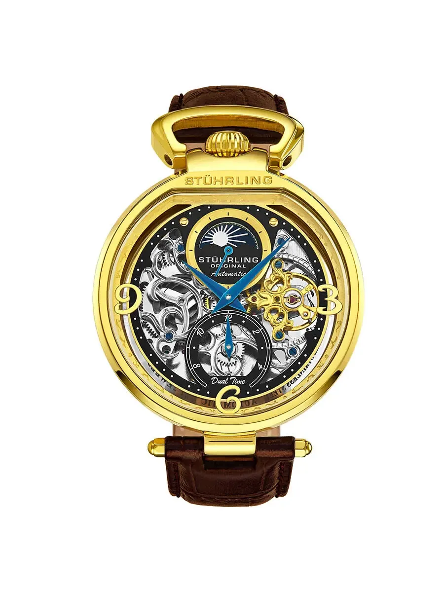 Мужские часы Stuhrling Original Legacy Automatic с черным циферблатом M13502 — изображение 1 из 4, оттенок желтый золотистый