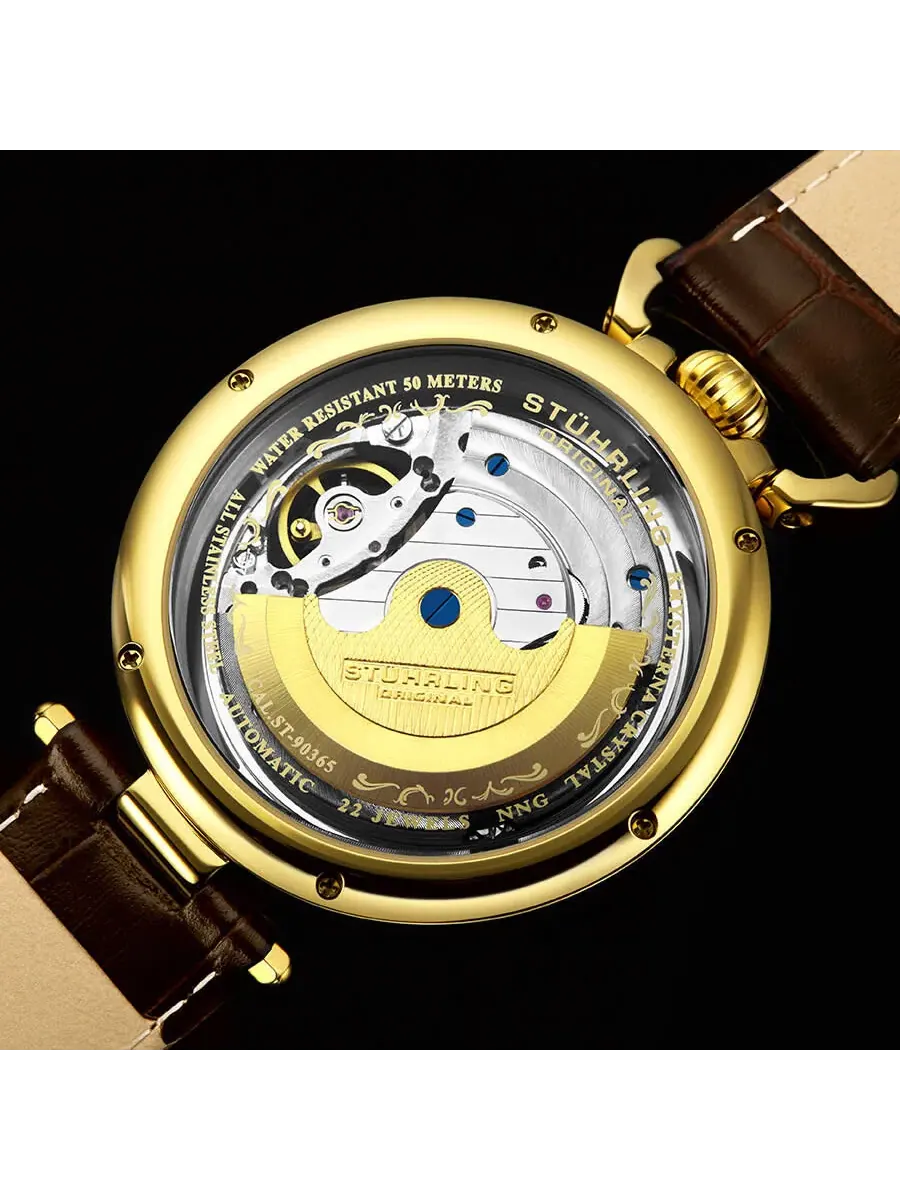 Мужские часы Stuhrling Original Legacy Automatic с черным циферблатом M13502 — изображение 2 из 4, оттенок желтый золотистый