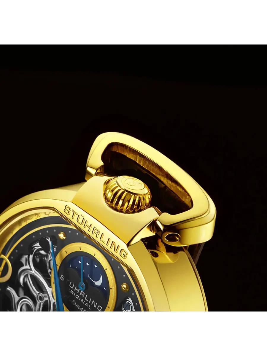 Мужские часы Stuhrling Original Legacy Automatic с черным циферблатом M13502 — изображение 4 из 4, оттенок желтый золотистый