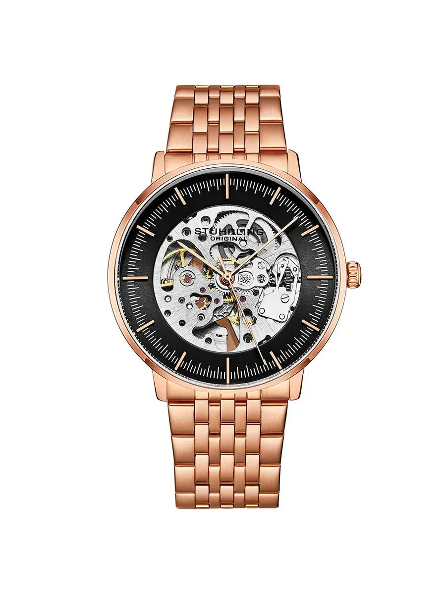 Мужские часы Stuhrling Original Legacy Automatic с черным циферблатом M13614 — изображение 1 из 2, оттенок розовый золотистый