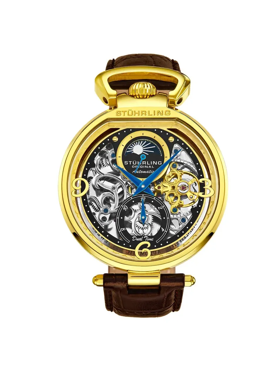 Мужские часы Stuhrling Original Legacy Automatic с черным циферблатом M16821 — изображение 1 из 2, оттенок желтый золотистый