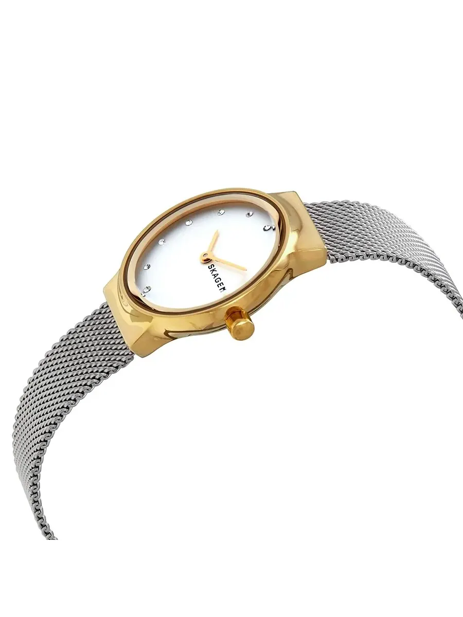 Женские часы Skagen Freja с белым циферблатом и стальным сетчатым браслетом SKW2666 — изображение 2 из 3, оттенок золотистый