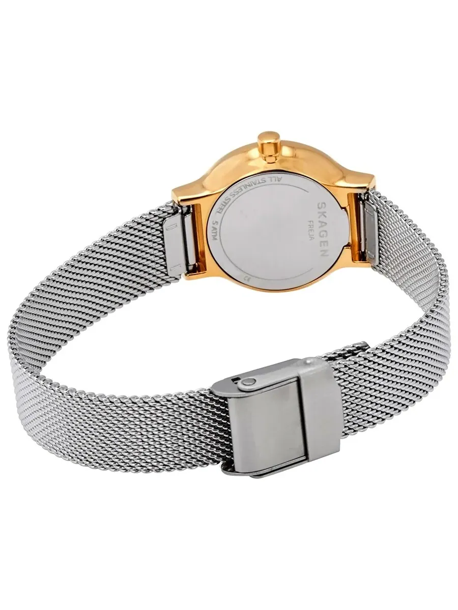 Женские часы Skagen Freja с белым циферблатом и стальным сетчатым браслетом SKW2666 — изображение 3 из 3, оттенок золотистый