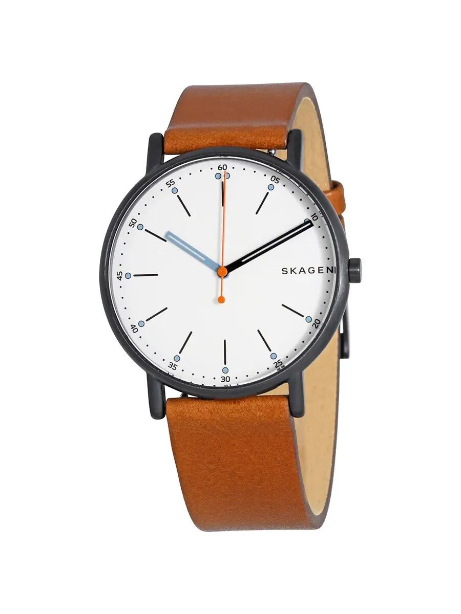 Мужские часы Skagen Signature Diamond с белым циферблатом и коричневым кожаным ремешком SKW6374 — изображение 1 из 3