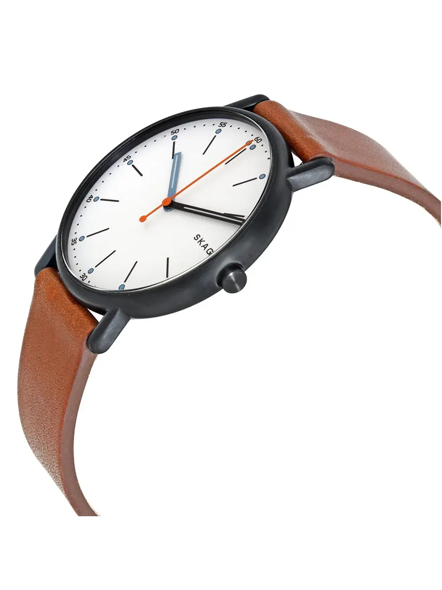 Мужские часы Skagen Signature Diamond с белым циферблатом и коричневым кожаным ремешком SKW6374 — изображение 2 из 3