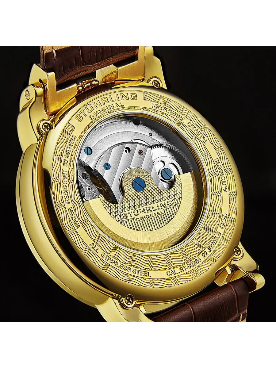 Мужские автоматические часы Stuhrling Original Legacy с золотым циферблатом, модель M13514 — изображение 3 из 4