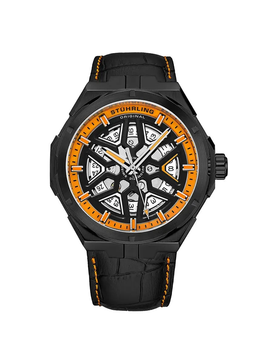 Мужские часы Stuhrling Original Legacy Automatic с оранжевым циферблатом M13484 — изображение 1 из 5, оттенок черный