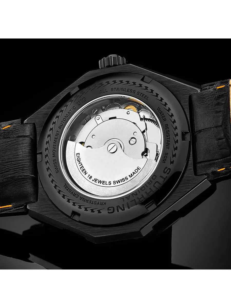 Мужские часы Stuhrling Original Legacy Automatic с оранжевым циферблатом M13484 — изображение 4 из 5, оттенок черный