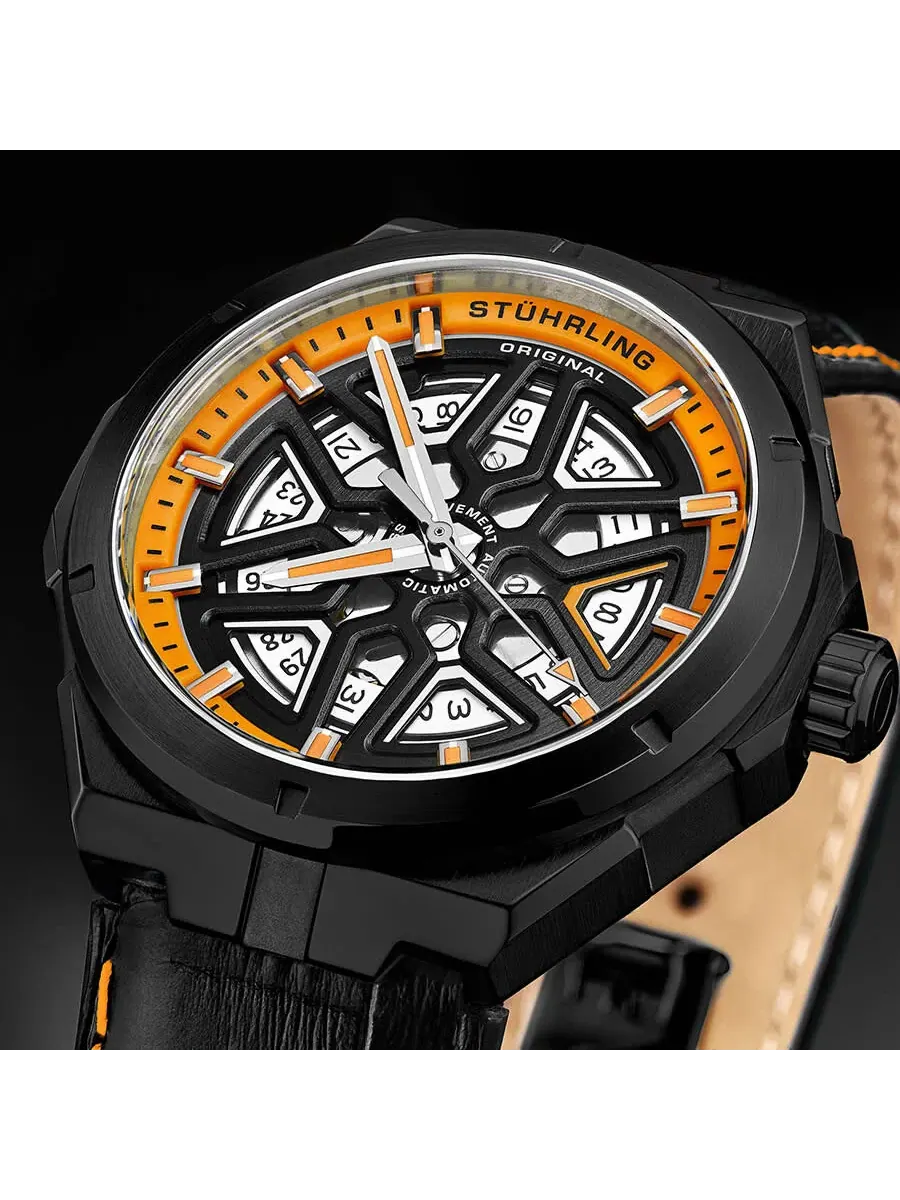 Мужские часы Stuhrling Original Legacy Automatic с оранжевым циферблатом M13484 — изображение 5 из 5, оттенок черный
