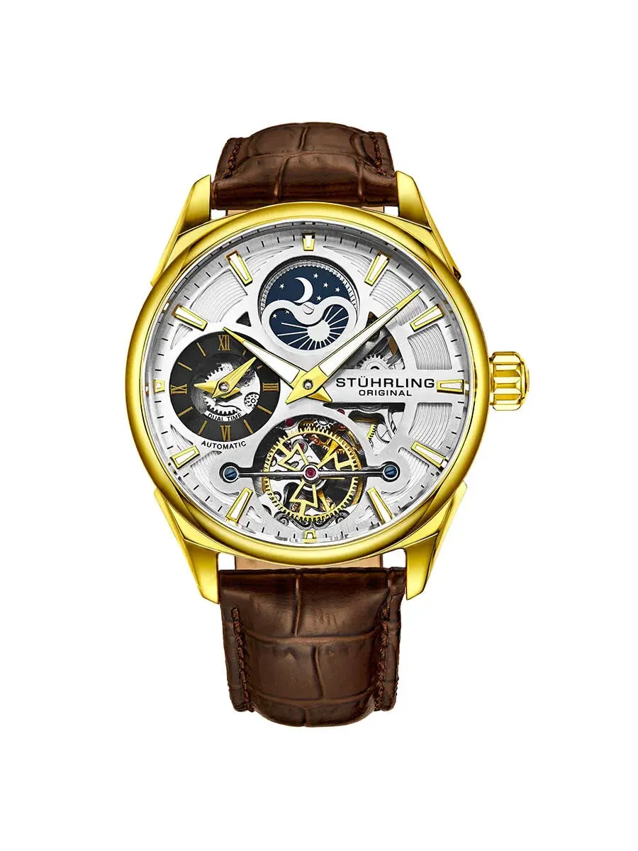 Мужские часы Stuhrling Original Legacy Automatic с серебристым циферблатом M13589 — изображение 1 из 4, оттенок золотистый
