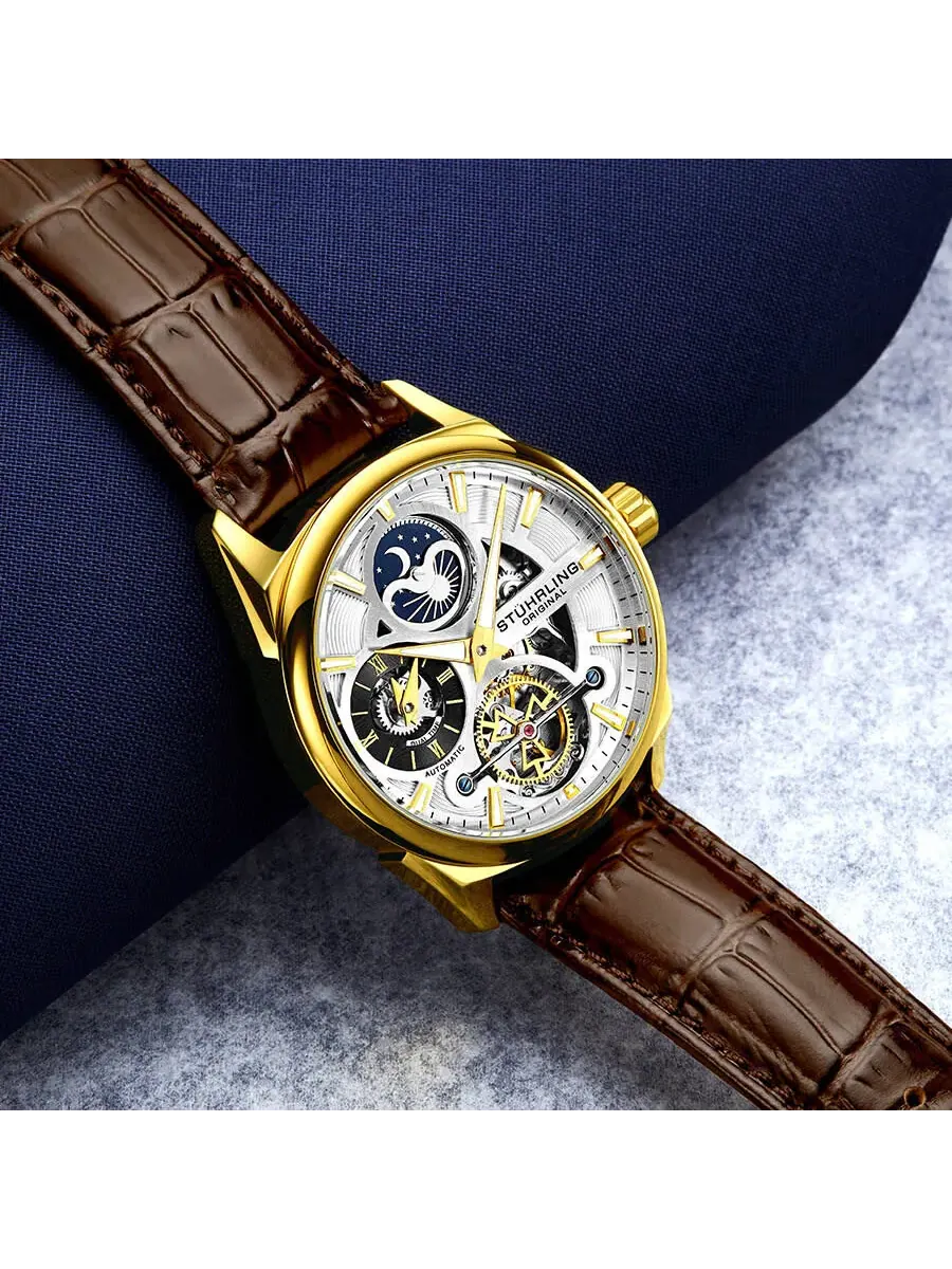 Мужские часы Stuhrling Original Legacy Automatic с серебристым циферблатом M13589 — изображение 3 из 4, оттенок золотистый