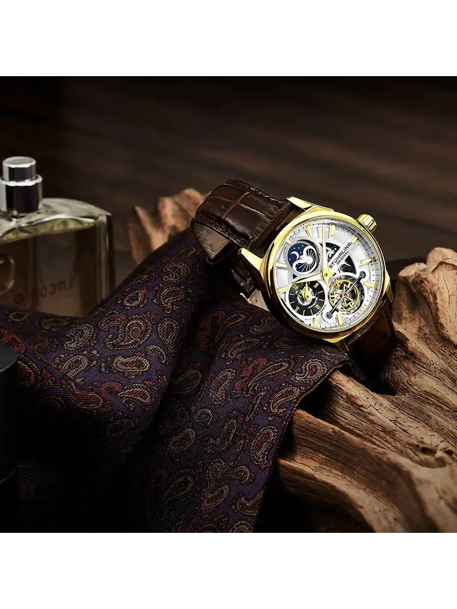 Мужские часы Stuhrling Original Legacy Automatic с серебристым циферблатом M13589 — изображение 4 из 4, оттенок золотистый