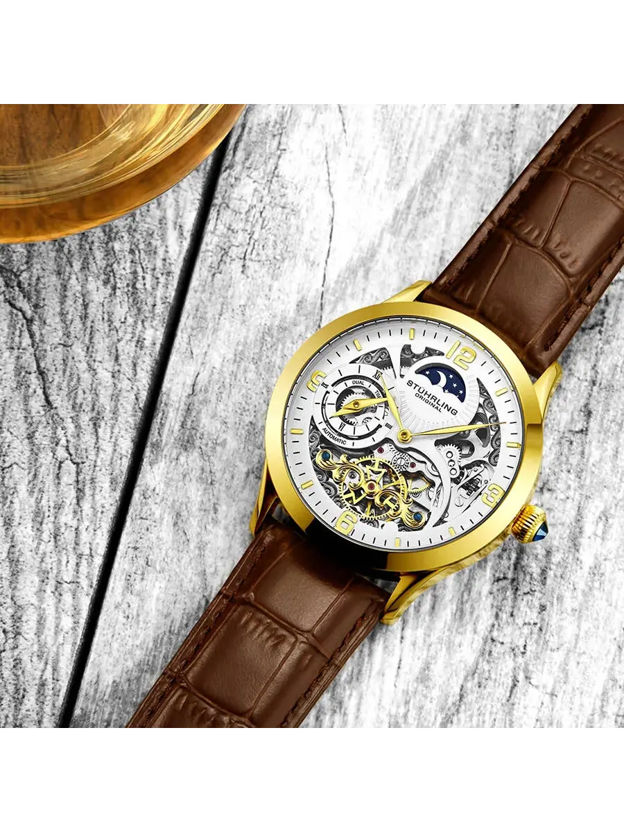 Мужские часы Stuhrling Original Legacy Automatic с белым циферблатом M13594 — изображение 3 из 4, оттенок желтый золотистый