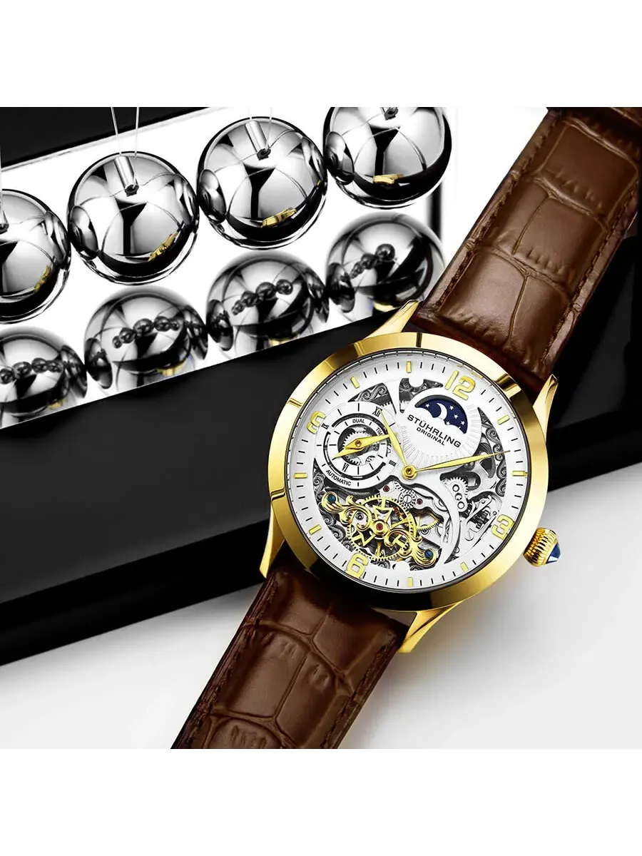 Мужские часы Stuhrling Original Legacy Automatic с белым циферблатом M13594 — изображение 4 из 4, оттенок желтый золотистый