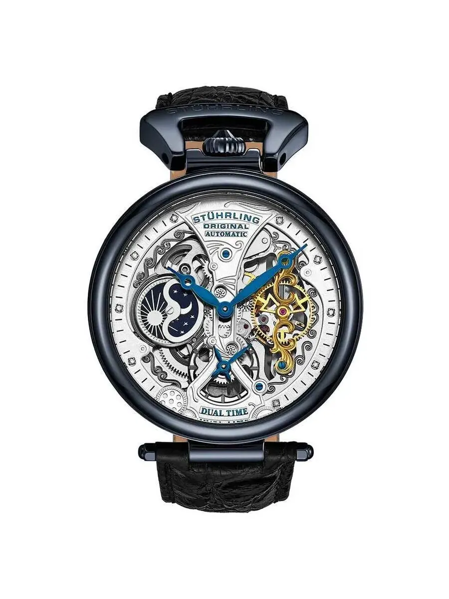 Мужские часы Stuhrling Original Legacy с серебристым циферблатом и бриллиантами M15234 — изображение 1 из 1, оттенок синий