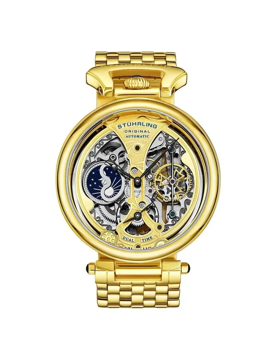 Мужские часы Stuhrling Original Legacy Gold Skeleton с циферблатом M15935 — изображение 1 из 1, оттенок желтый золотистый