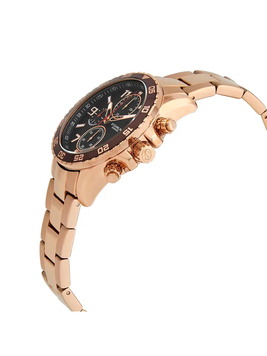 Мужские часы Stuhrling Original Monaco с черным циферблатом, модель M15794 — изображение 2 из 3, оттенок розовый золотистый