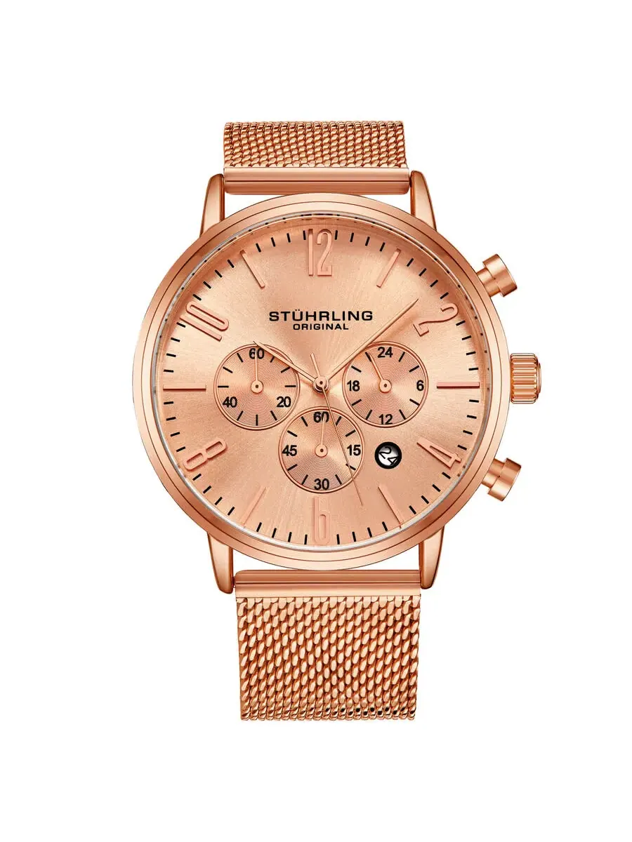 Мужские кварцевые часы Stuhrling Original Monaco Chronograph с циферблатом из розового золота — изображение 1 из 3