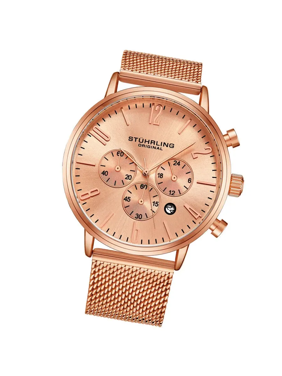 Мужские кварцевые часы Stuhrling Original Monaco Chronograph с циферблатом из розового золота — изображение 2 из 3
