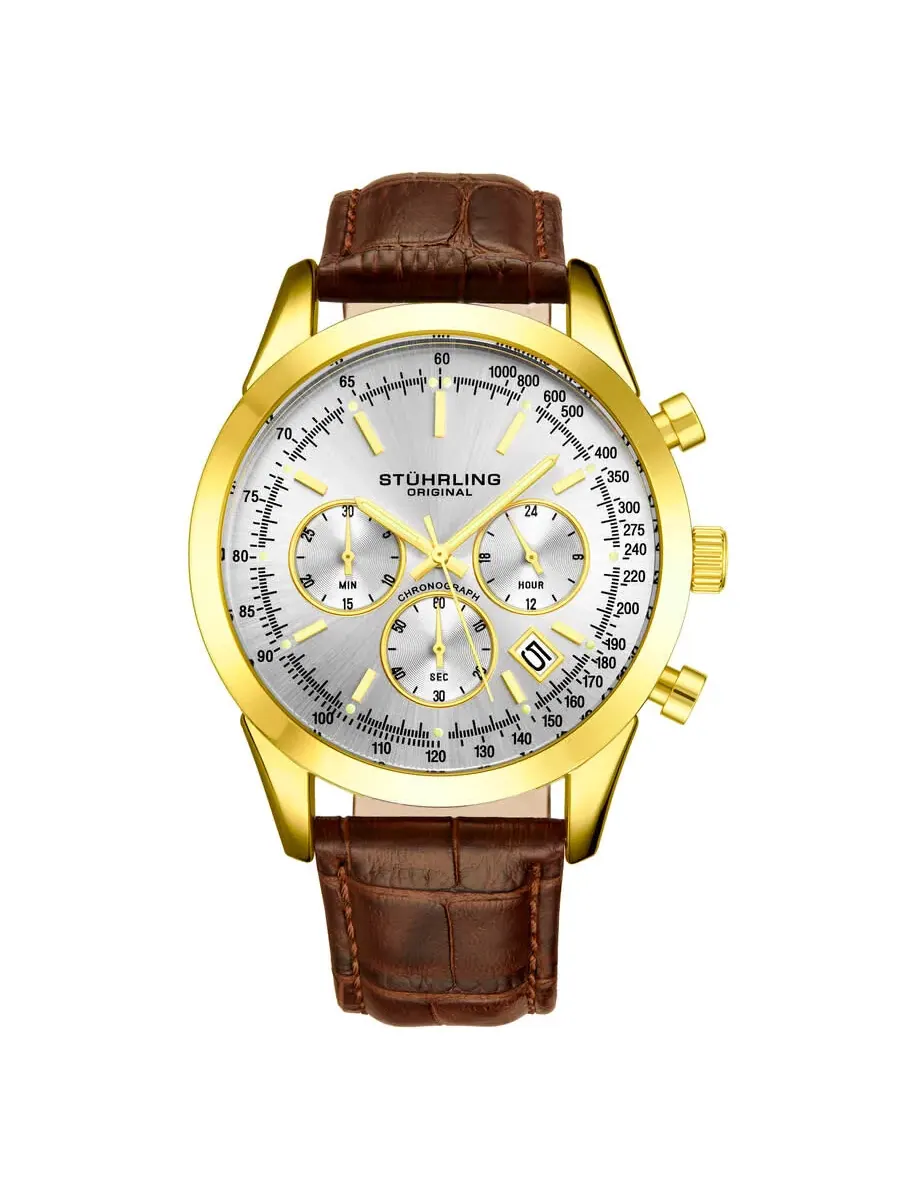 Мужские кварцевые часы Stuhrling Original Monaco Chronograph с серебристым циферблатом, модель — изображение 1 из 2