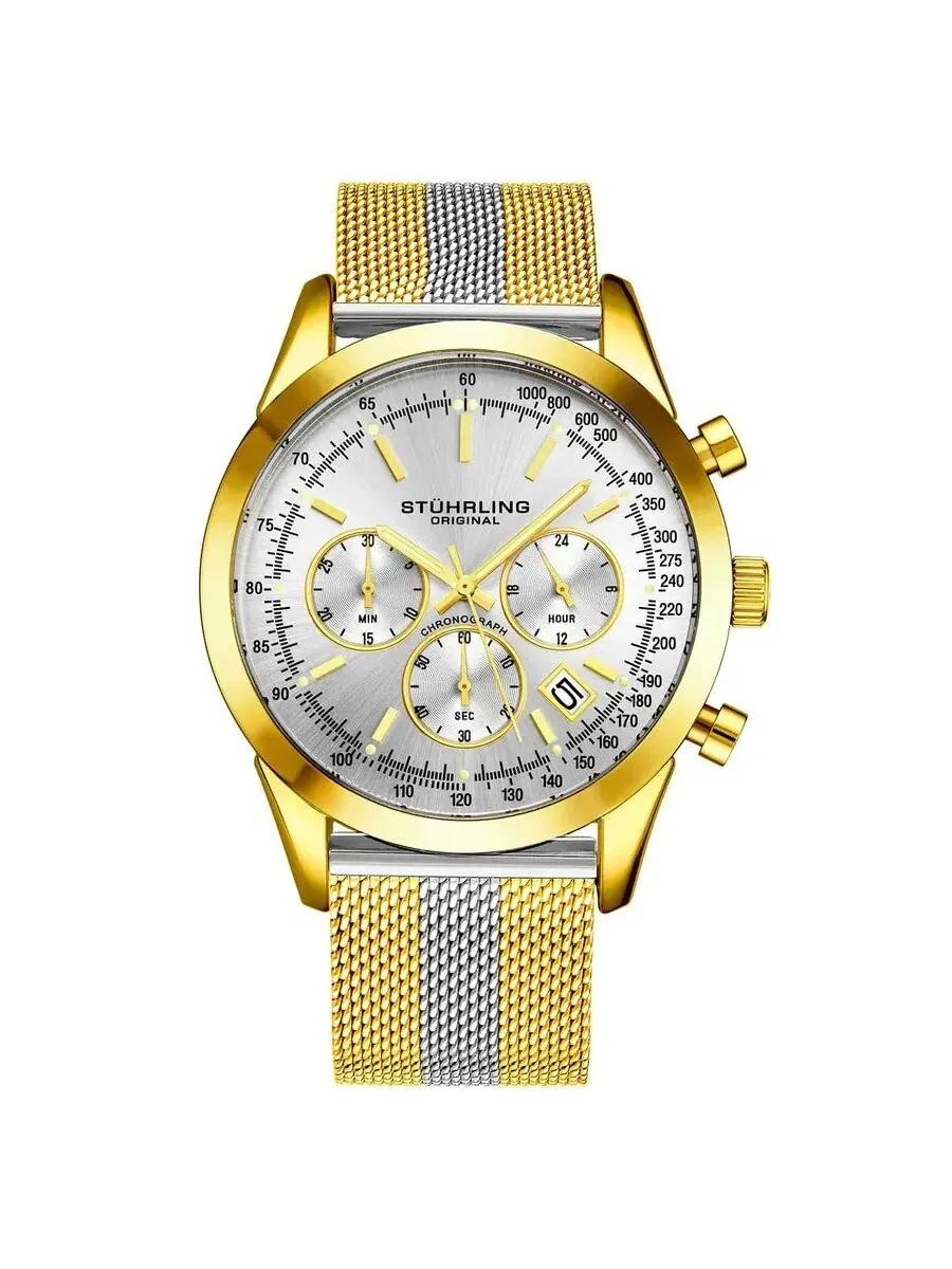 Мужские часы Stuhrling Original Monaco с серебристым циферблатом M15858 — изображение 1 из 1, оттенок желтый золотистый