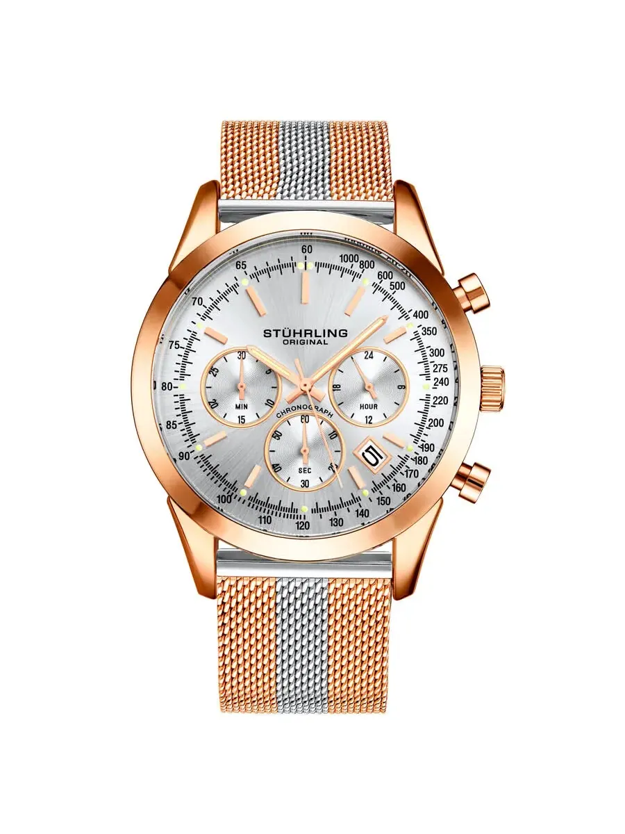 Мужские часы Stuhrling Original Monaco с серебристым циферблатом M15859 — изображение 1 из 2, оттенок розовый золотистый