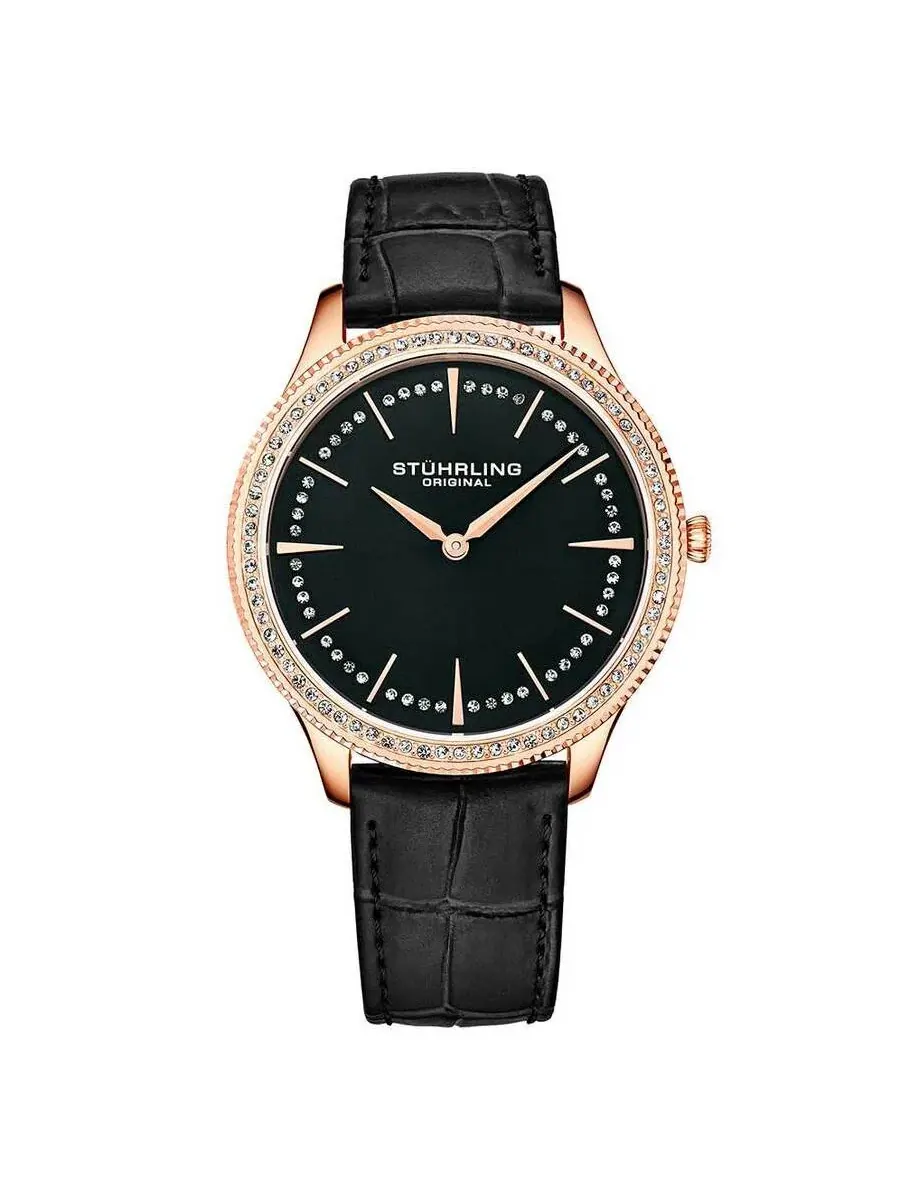 Женские часы Stuhrling Original Symphony с черным циферблатом M15885 — изображение 1 из 1, оттенок розовый золотистый
