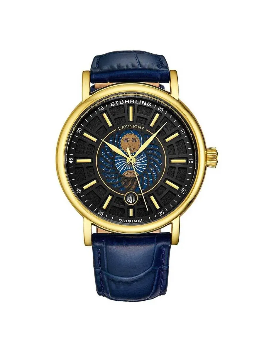 Мужские часы Stuhrling Original Symphony с черным циферблатом M15533 — изображение 1 из 1, оттенок желтый золотистый