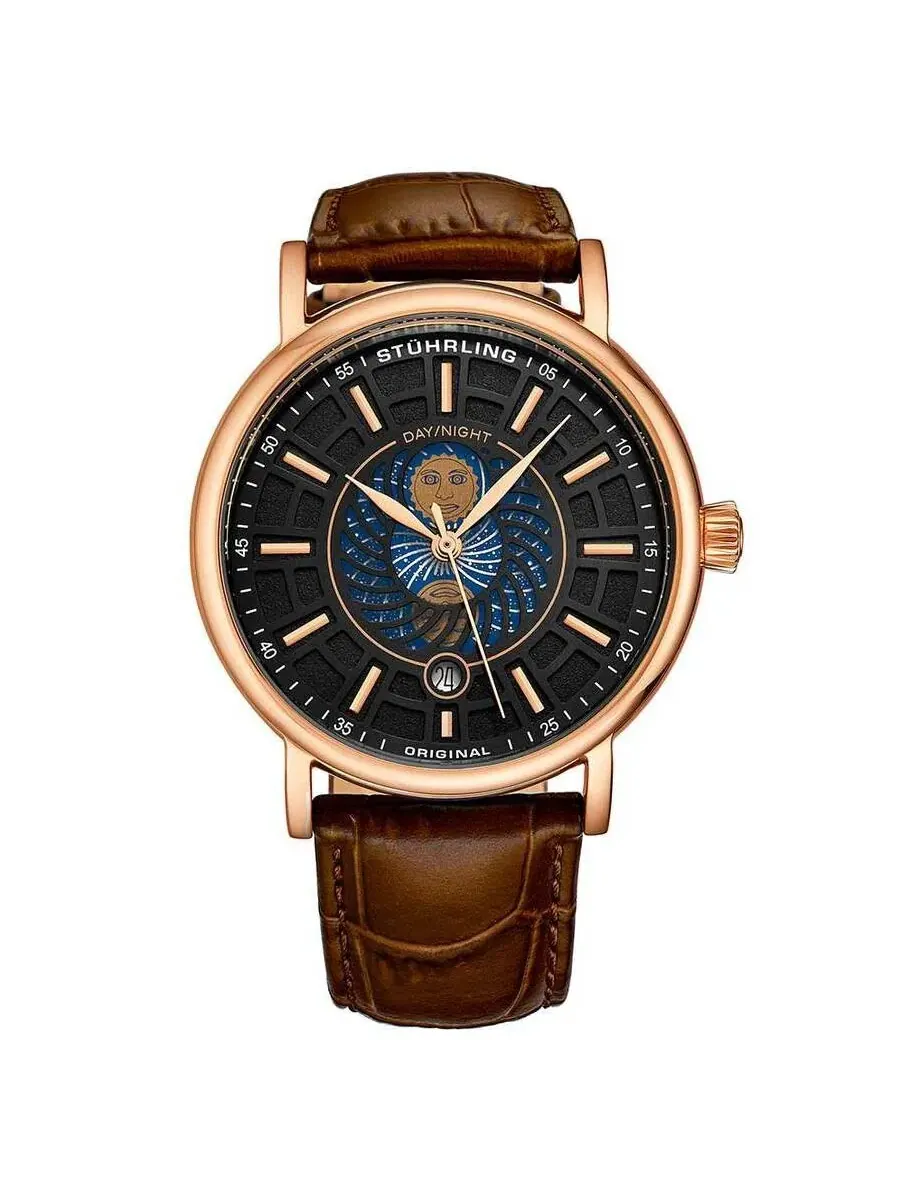 Мужские часы Stuhrling Original Symphony с черным циферблатом, модель M15534 — изображение 1 из 2, оттенок розовый золотистый