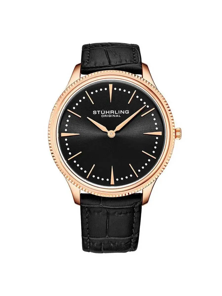 Мужские часы Stuhrling Original Symphony с черным циферблатом M15880 — изображение 1 из 1, оттенок розовый золотистый