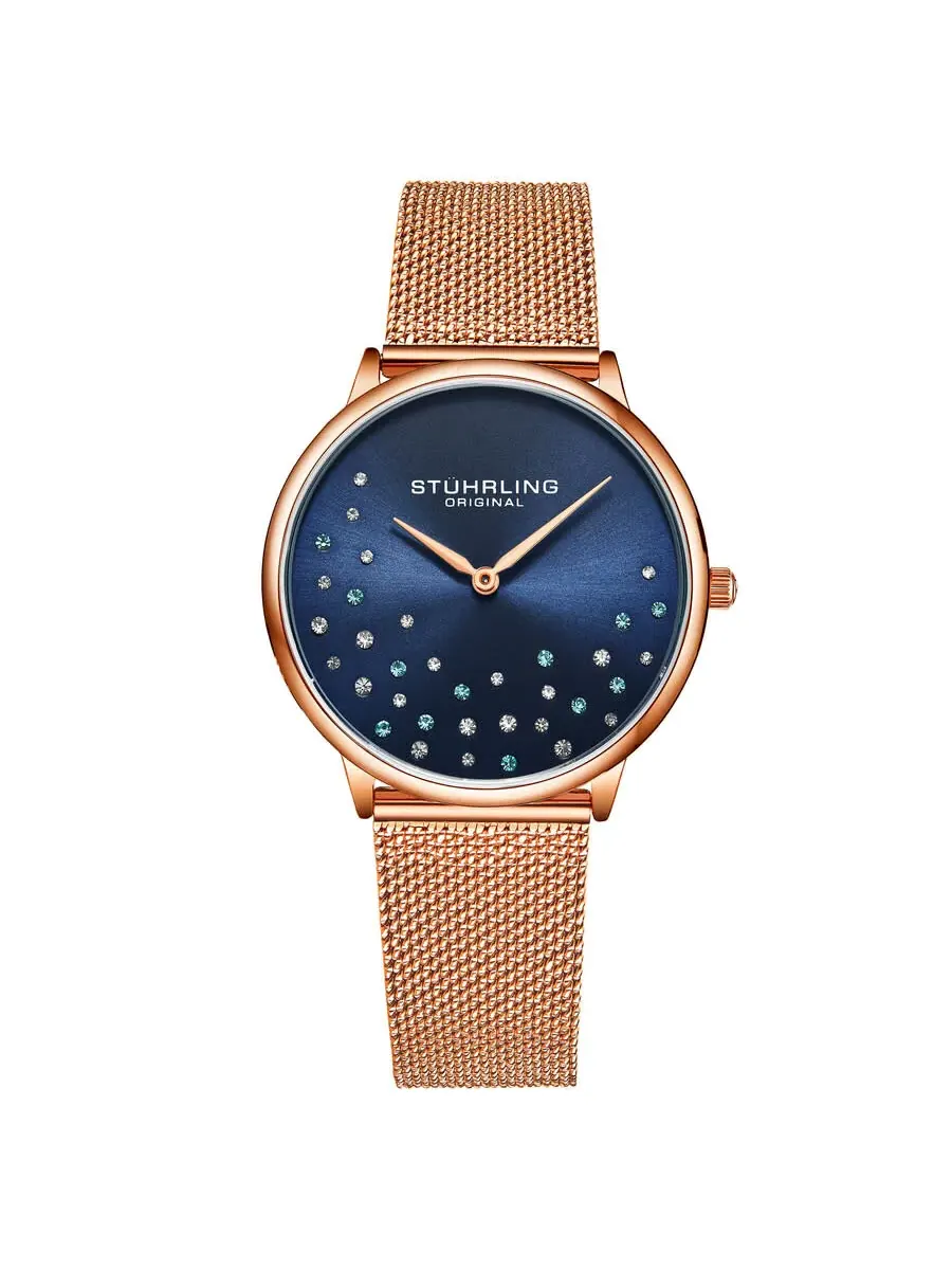 Женские часы Stuhrling Original Symphony Quartz с синим циферблатом M16760 — изображение 1 из 3, оттенок розовый золотистый