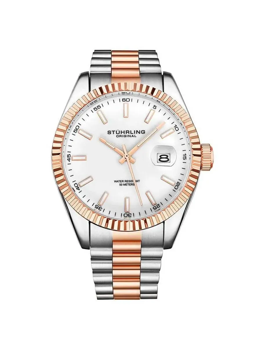 Мужские часы Stuhrling Original Symphony с белым циферблатом, модель M15696 — изображение 1 из 1, оттенок розовый золотистый