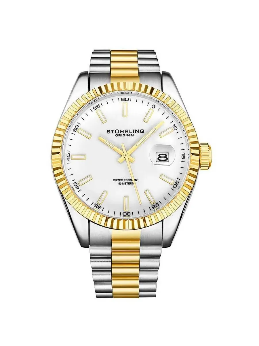 Мужские часы Stuhrling Original Symphony с белым циферблатом M15699 — изображение 1 из 1, оттенок желтый золотистый