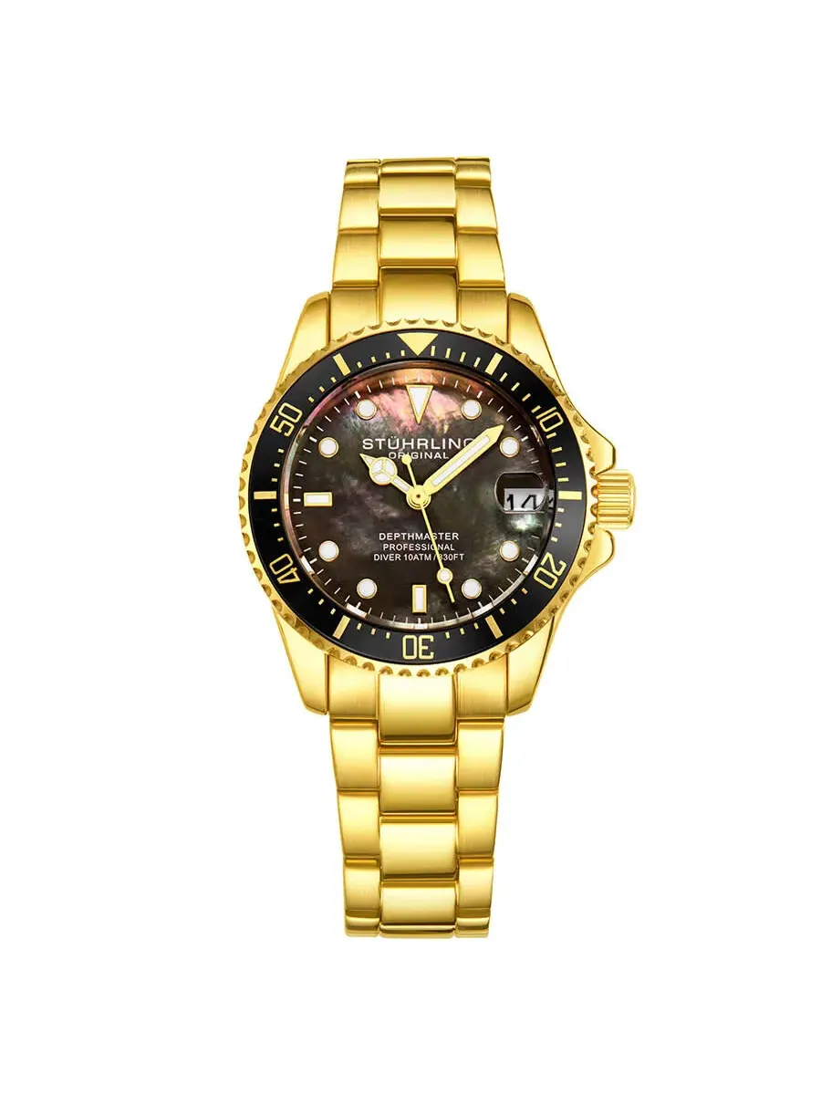 Женские часы Stuhrling Original Vogue Quartz с черным циферблатом M13645 — изображение 1 из 3, оттенок желтый золотистый