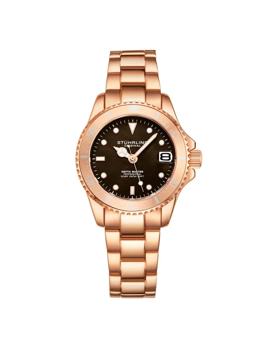 Женские часы Stuhrling Original Vogue Quartz с коричневым циферблатом M16757 — изображение 1 из 1, оттенок розовый золотистый