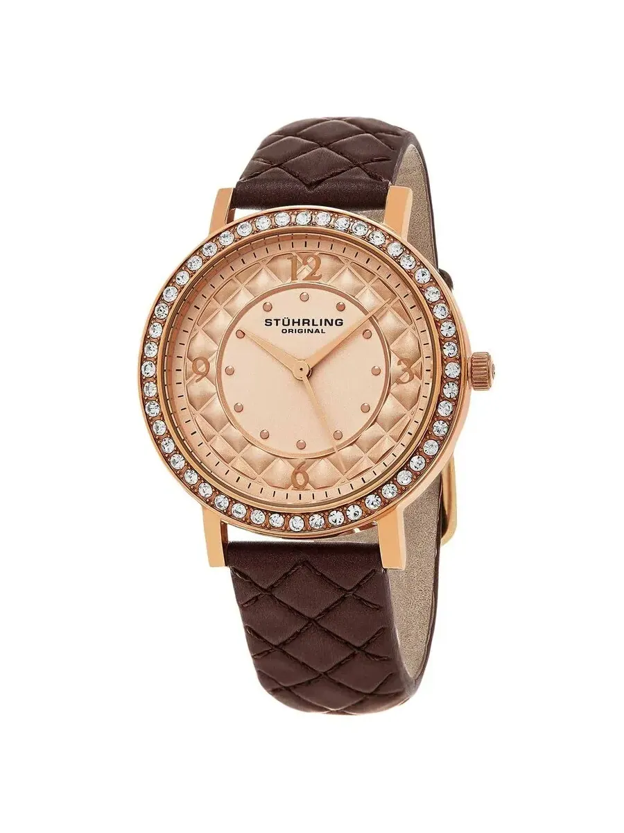 Женские часы Stuhrling Original Vogue с розовым циферблатом и коричневым кожаным ремешком, модель — изображение 1 из 1