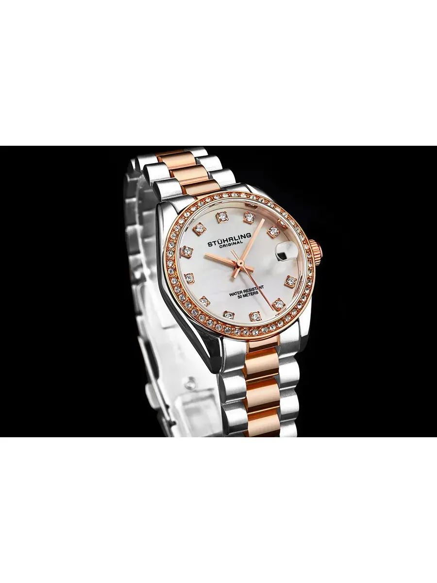 Женские часы Stuhrling Original Vogue с серебристым циферблатом M15947 — изображение 4 из 6, оттенок розовый золотистый