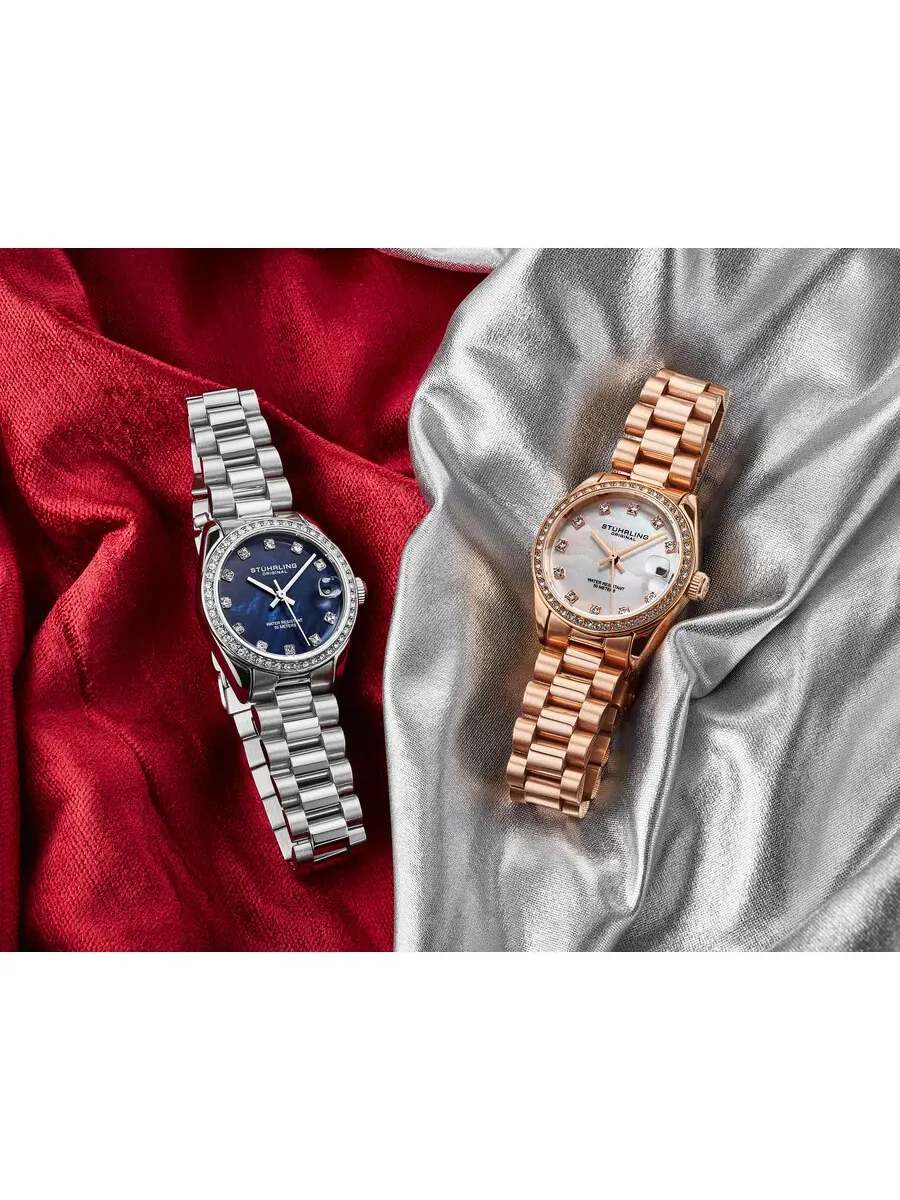 Женские часы Stuhrling Original Vogue с серебристым циферблатом M15947 — изображение 6 из 6, оттенок розовый золотистый