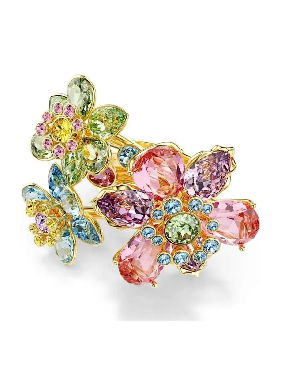 Золотое кольцо Swarovski Idyllia с кристаллом в виде цветка — изображение 1 из 4, оттенок мульти