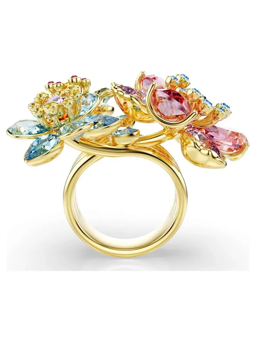 Золотое кольцо Swarovski Idyllia с кристаллом в виде цветка — изображение 3 из 4, оттенок мульти