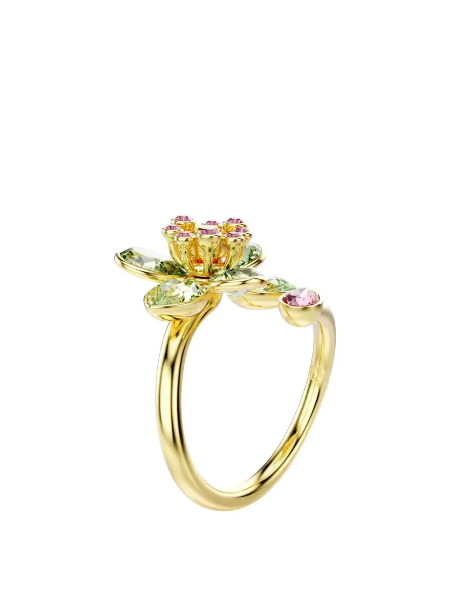 Кристаллическое кольцо Swarovski с мотивом цветка идиллии — изображение 2 из 4, оттенок зеленый/золотистый