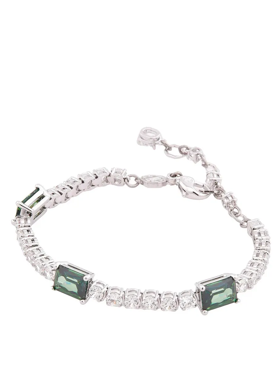 Браслет Swarovski Matrix Tennis с зелеными камнями, родиевое покрытие — изображение 2 из 4, оттенок серебристый