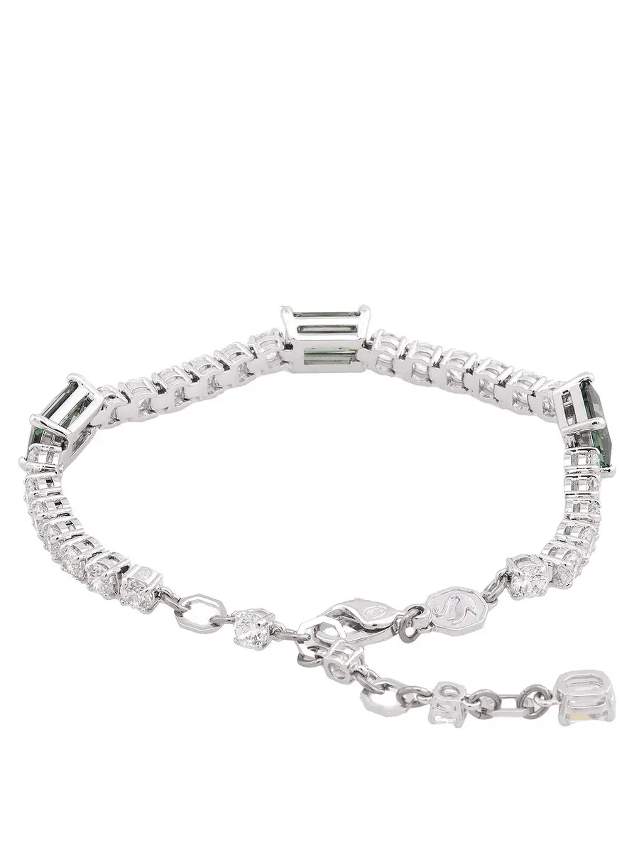 Браслет Swarovski Matrix Tennis с зелеными камнями, родиевое покрытие — изображение 3 из 4, оттенок серебристый