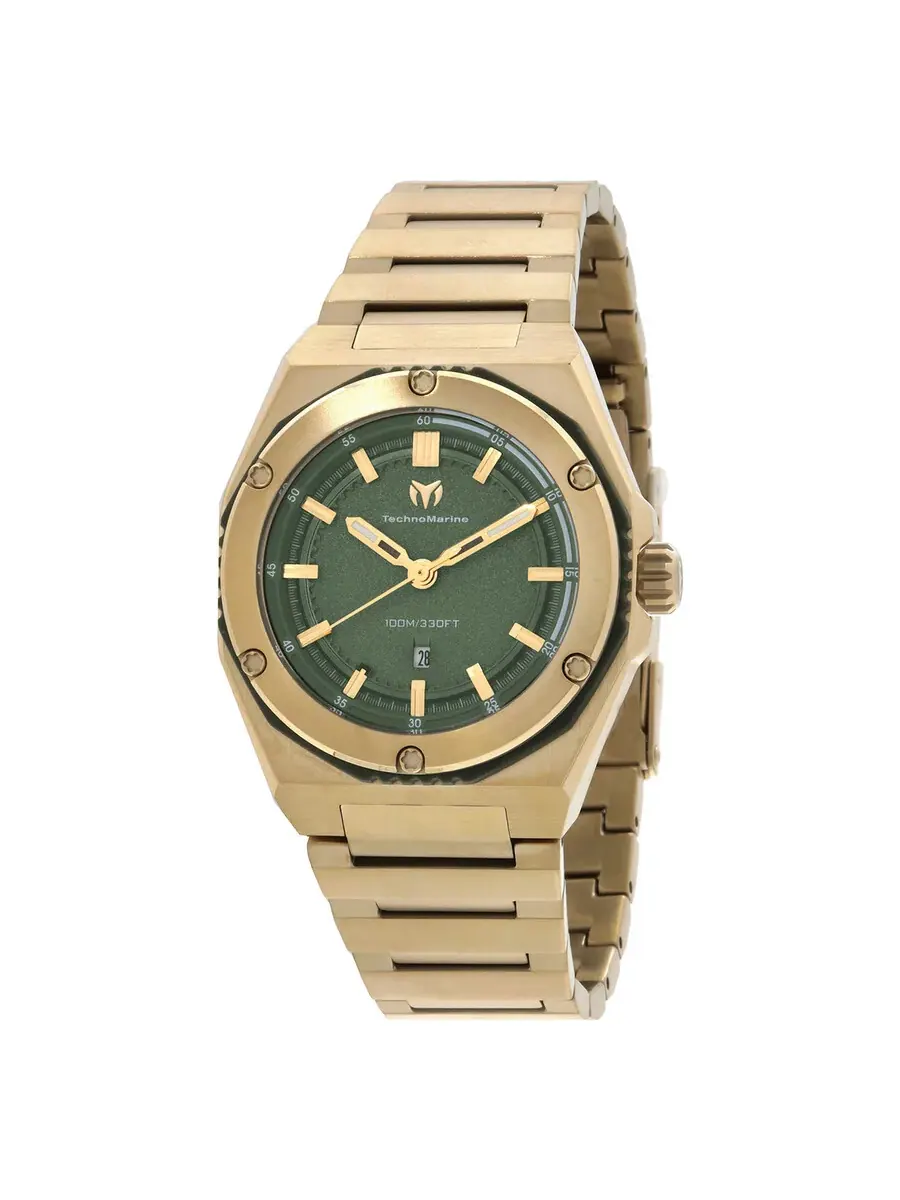 Женские часы Technomarine Coral Quartz с оливково-зеленым циферблатом TM-416044 — золотистый
