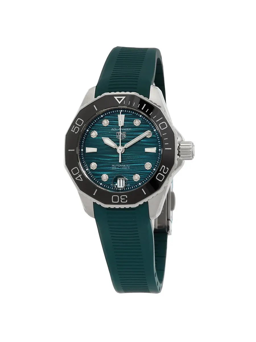 Женские часы Tag Heuer Aquaracer Professional 300 Date Automatic с синим циферблатом, бриллиантами — изображение 1 из 3