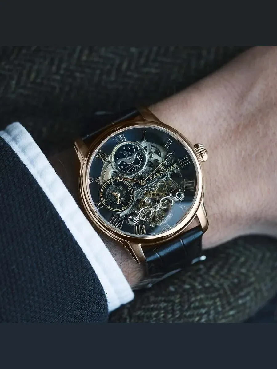 Мужские часы Thomas Earnshaw Longitude с черным циферблатом ES-8006-07 — изображение 2 из 3, оттенок розовый золотистый
