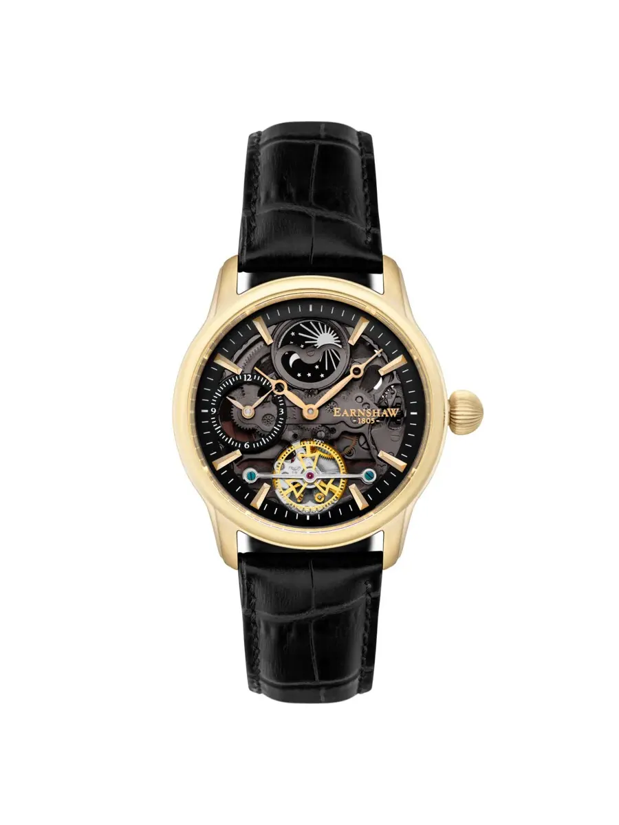 Мужские часы Thomas Earnshaw Longitude с черным циферблатом ES-8063-05 — изображение 1 из 3, оттенок желтый золотистый