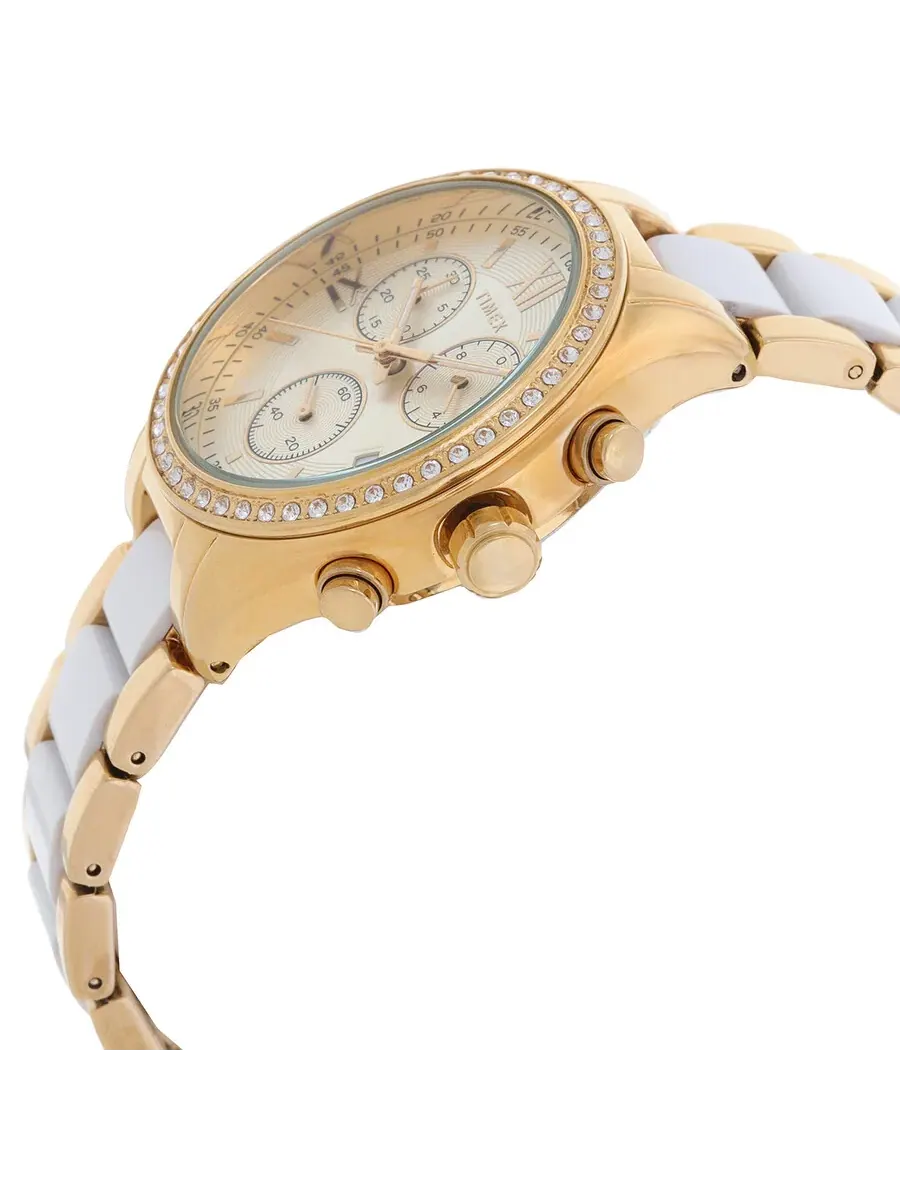 Женские кварцевые часы Timex Classic Chronograph с кристальным стеклом и золотым циферблатом — изображение 2 из 3