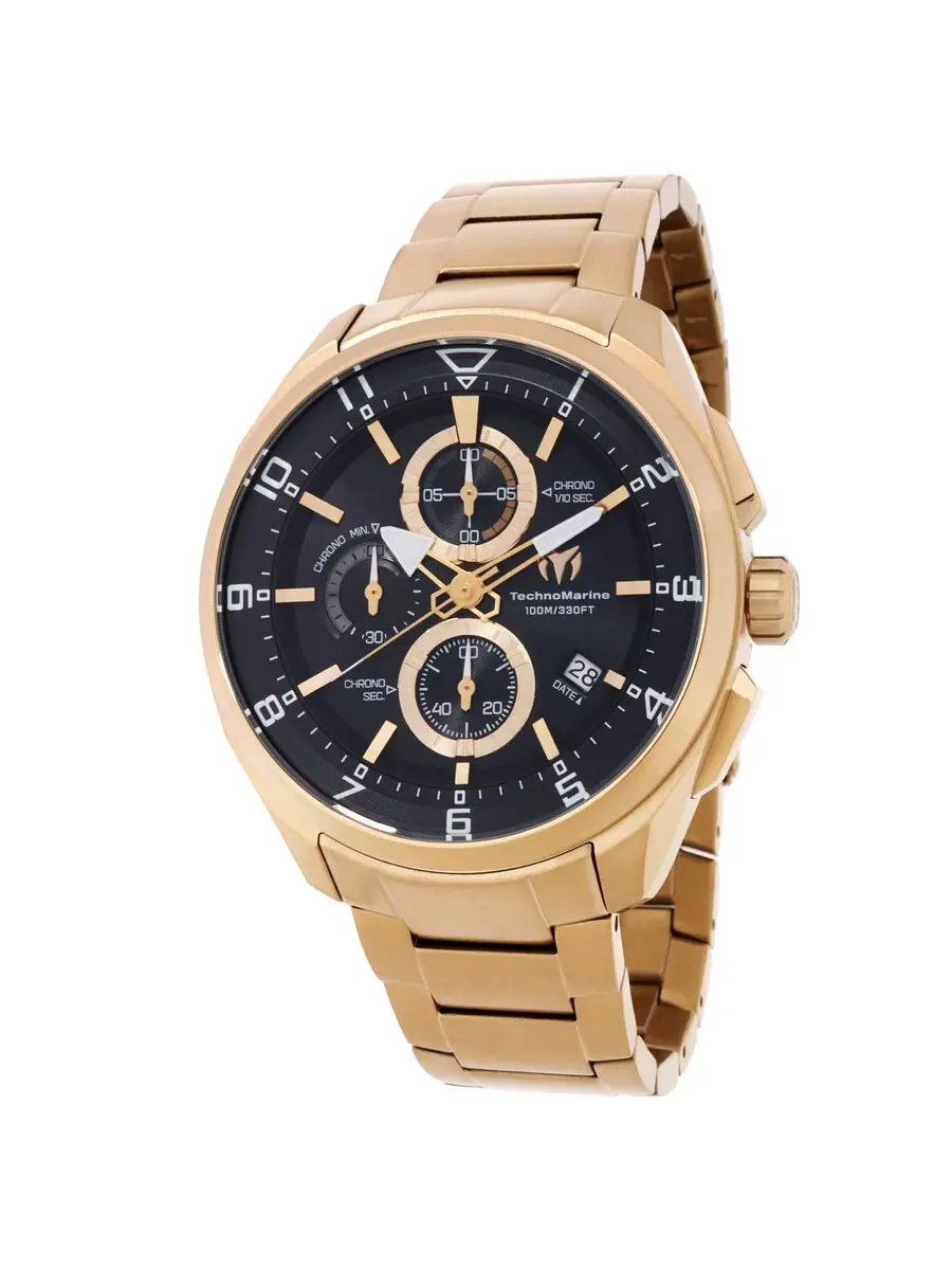 Мужские часы Technomarine Ocean Chronograph Quartz с черным циферблатом TM-318120 — изображение 1 из 3, оттенок золотистый
