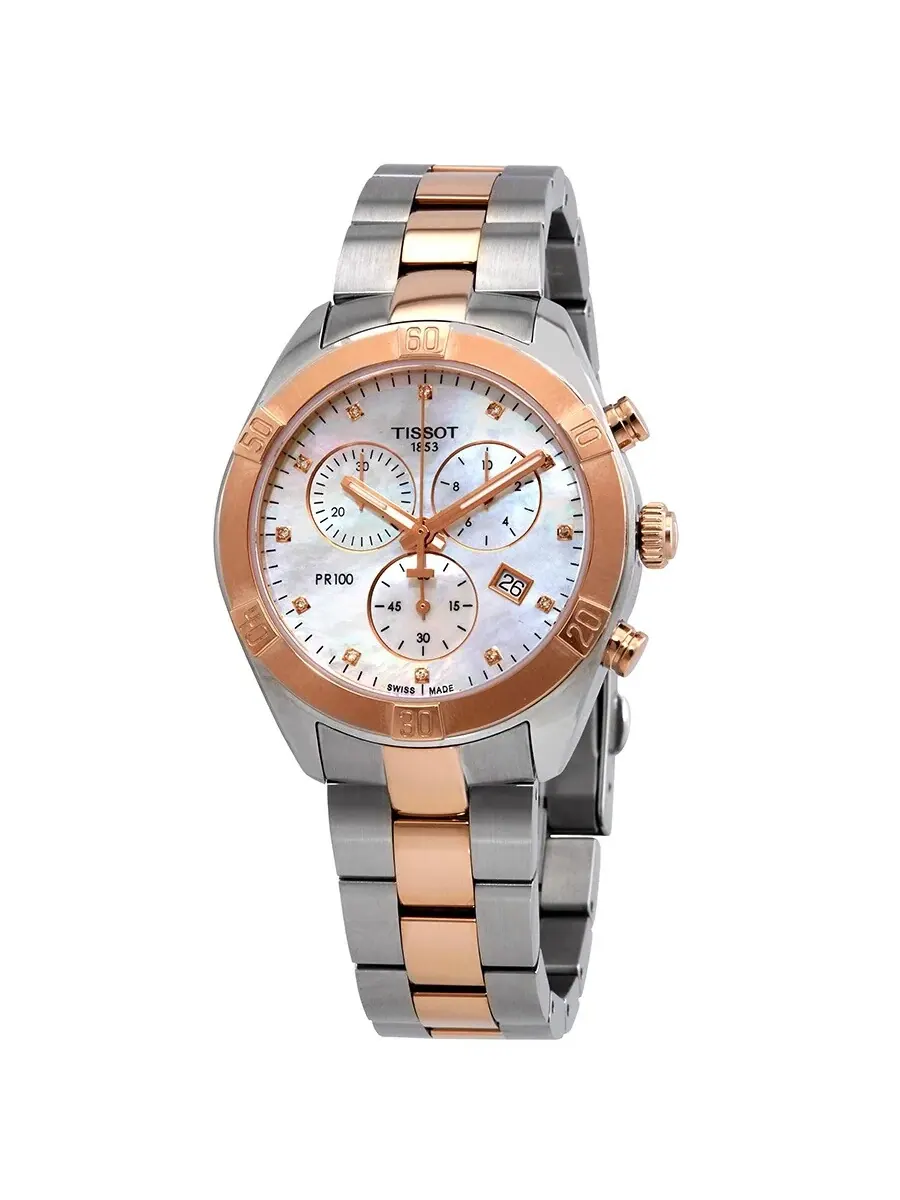 Женские часы Tissot PR 100 Chronograph Quartz с бриллиантами — изображение 1 из 3, оттенок розовый золотистый